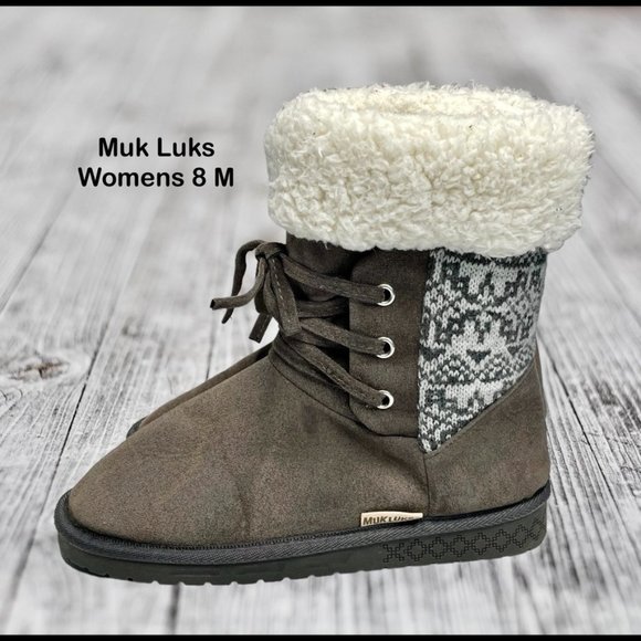 Muk Luks Womens Melba Tonal Gray Faux Fur Pull On Cold Weather Bootie US Size 8M - Picture 1 of 12
